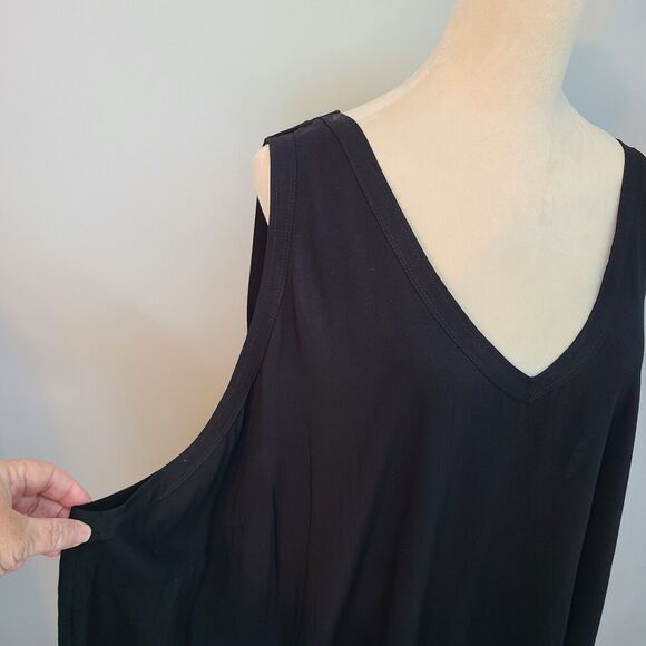 Torrid Challis Stitch Detail Tank Black Double V Back Reverse Pleat 6X Lagom - Picture 9 of 16